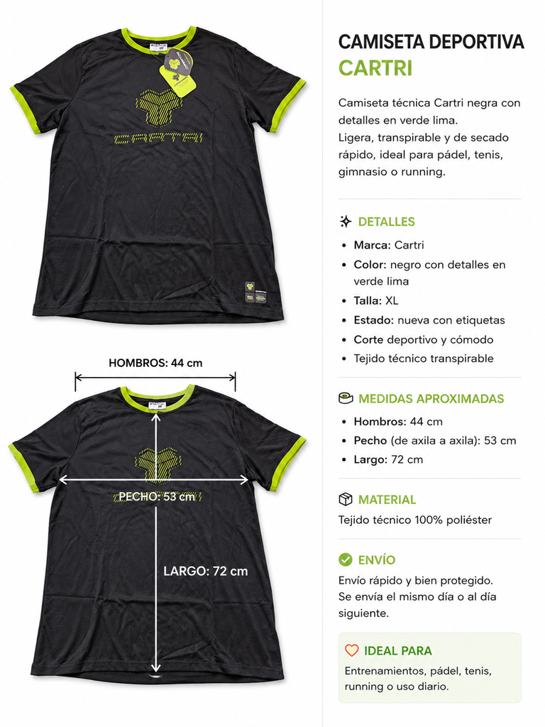 Camiseta Cartri Negra / Verde Lima – Talla XL